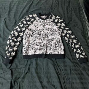 Free People Black and White Floral Bomber Jacket